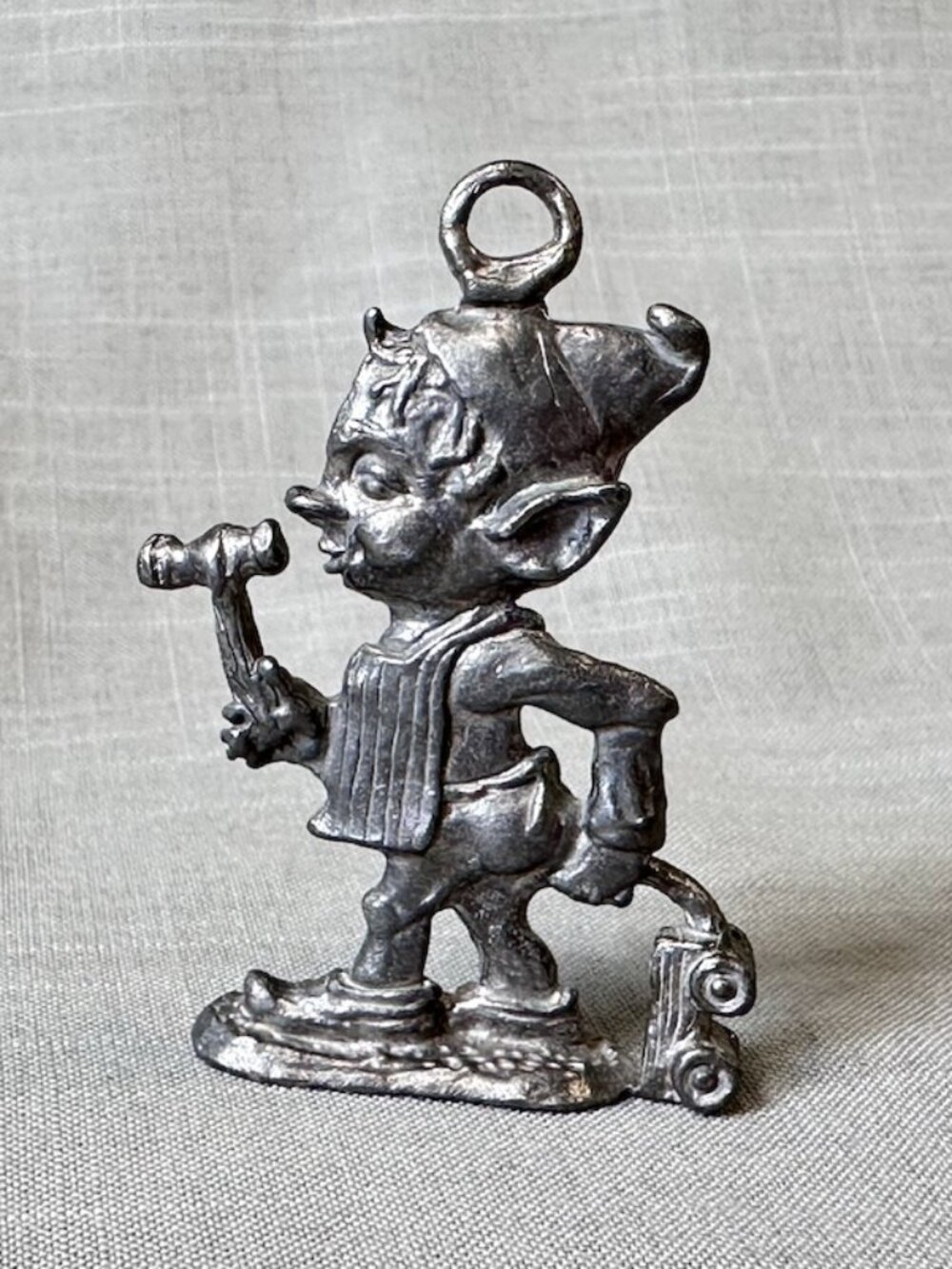 Vintage Pewter Toy Maker Elf Ornament